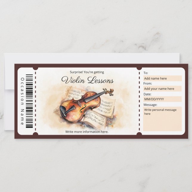 Surprise Violin Lessons Gift Certificate Template (Front)