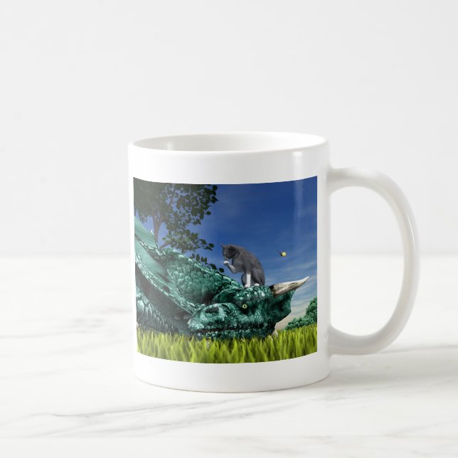 Surprise Visitor - Cute Cat on Dragon’s Head Coffee Mug (Right)