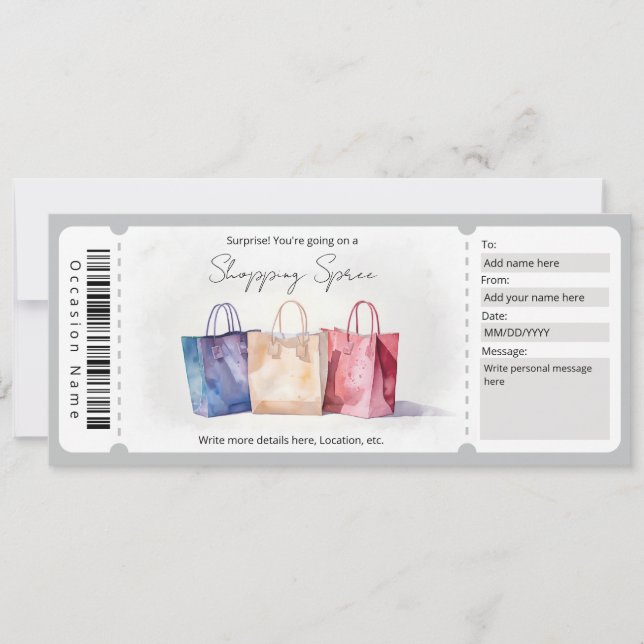 Surprise Watercolor Shopping Spree Voucher Invitation (Front)