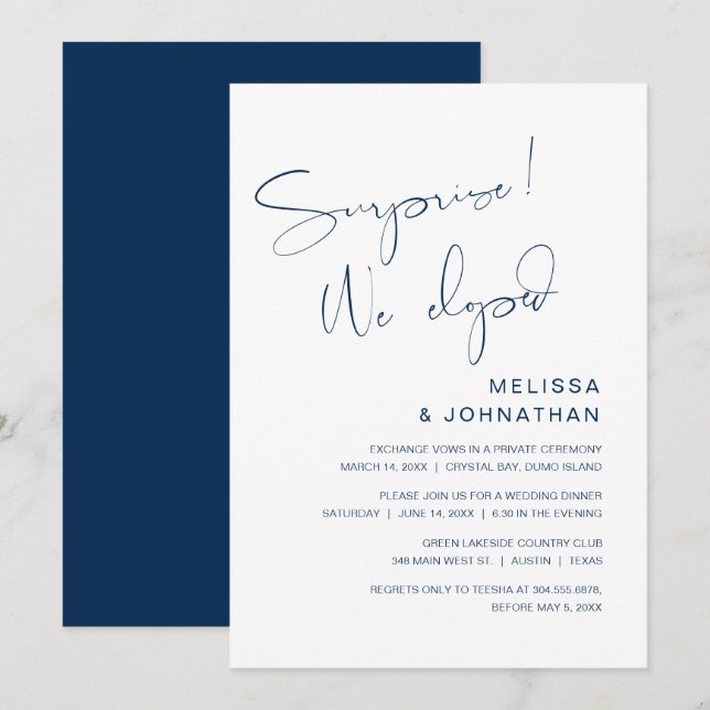 Surprise, we eloped, Wedding Elopement Party Invit Invitation (Front/Back)
