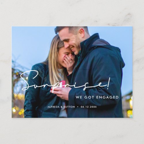 Surprise we got engaged Photo Announcement Postcard