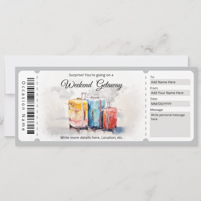 Surprise Weekend Getaway gift Certificate Invitation (Front)