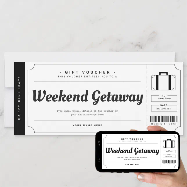 Surprise Weekend Getaway Gift Travel Voucher Invitation | Zazzle