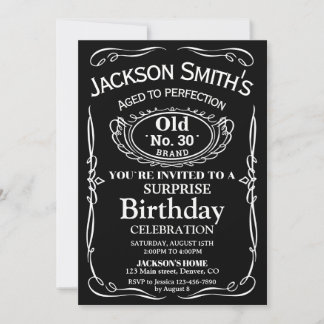 Surprise Whiskey birthday invitation Liquor invite