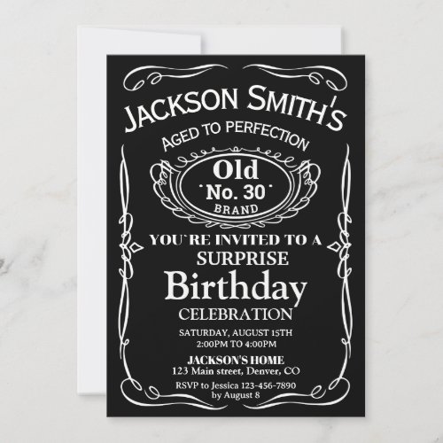 Surprise Whiskey birthday invitation Liquor invite
