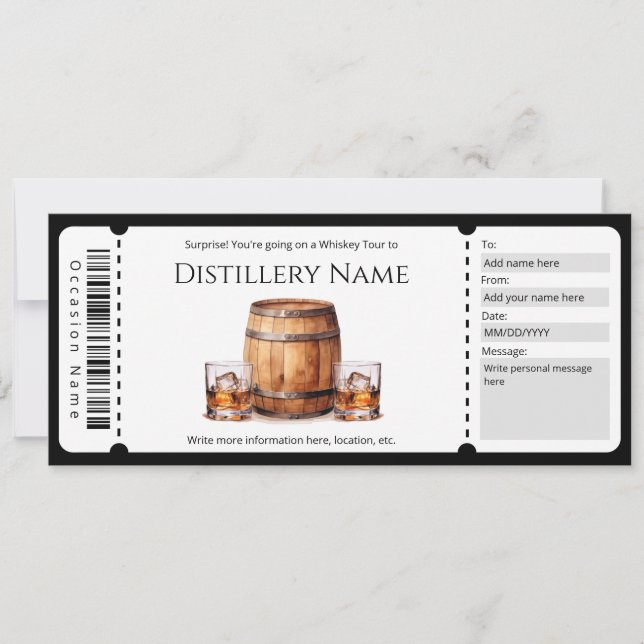 Surprise Whiskey Tour Gift Certificate Template (Front)