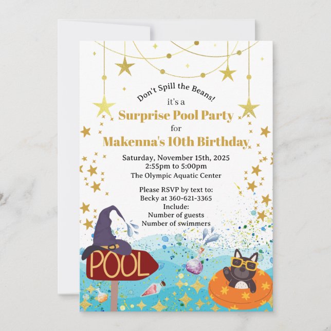 Surprise Wizard Pool Party Invitation (Front)