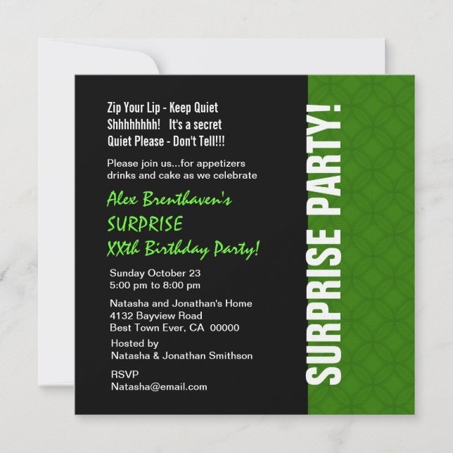 SURPRISE Year Birthday Modern Bright Green V01G Invitation (Front)