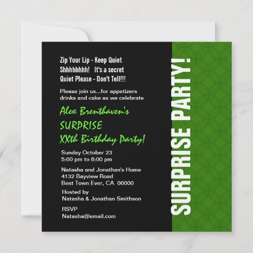 SURPRISE Year Birthday Modern Bright Green V01G Custom Invites