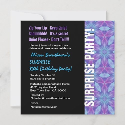 SURPRISE Year Birthday Purple and Blue Floral V055 Invitation