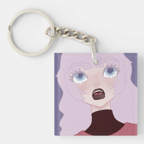 Surprised anime goth girl keychain