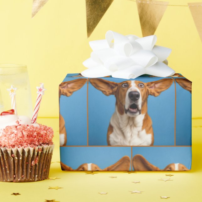 Surprised Basset Hound Wrapping Paper (Birthday Party)