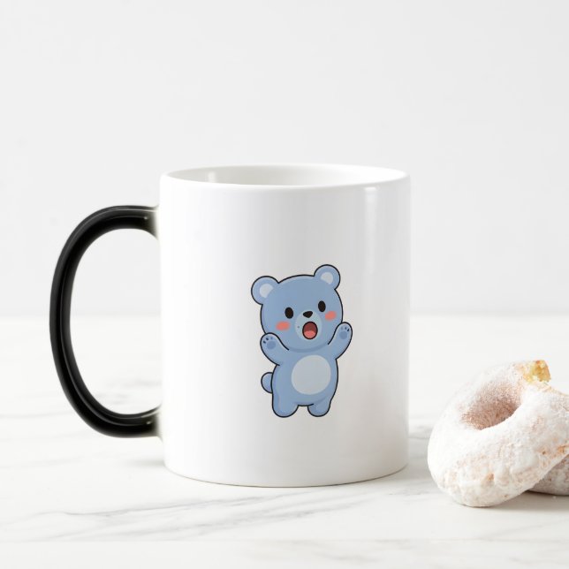 Surprised Bear Minimal Kawaii Style Color Morph Mug (With Donut)