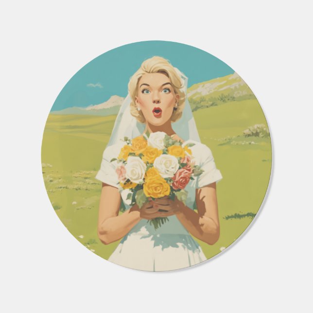 Surprised Bride in Spring Meadow Classic Round Sticker (Single)