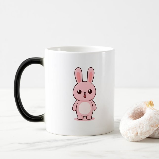 Surprised Bunny Minimal Kawaii Style Color Morph Mug (With Donut)