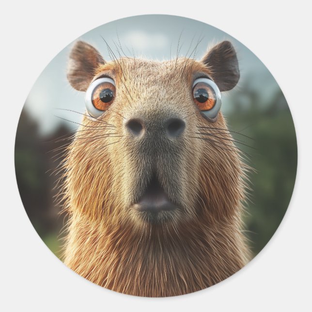 Surprised Capybara Close-Up Classic Round Sticker (Front)
