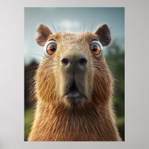 Surprised Capybara Close-Up Poster