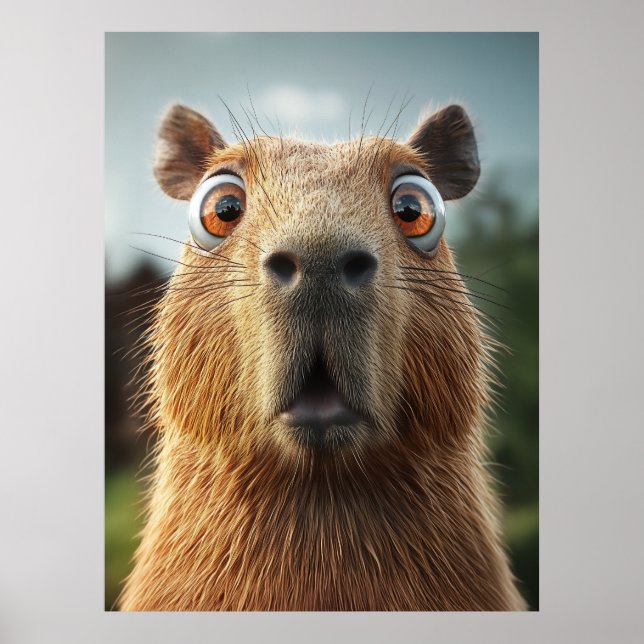Surprised Capybara Close-Up Poster (Front)