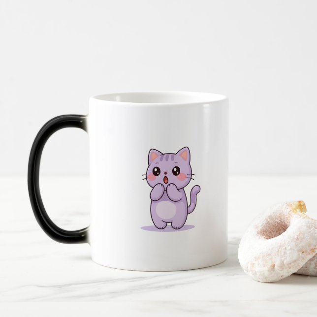Surprised Cat Cute Cartoon Character Color Morph Mug (With Donut)