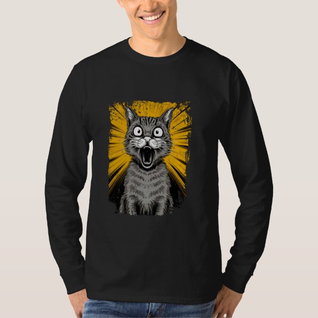 Surprised Cat Kitty Comic Anime Style Design T-Shirt (Front)