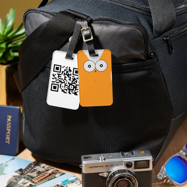 Surprised Cat Luggage Tag QR code (Front & Back)