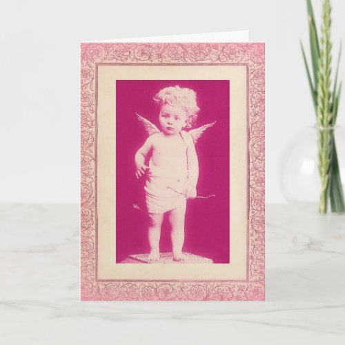 Surprised Cherub Pink Vintage Valentines Day Card