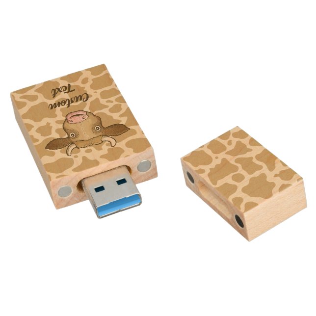 Surprised Cow Wood USB Flash Drive (Angled)