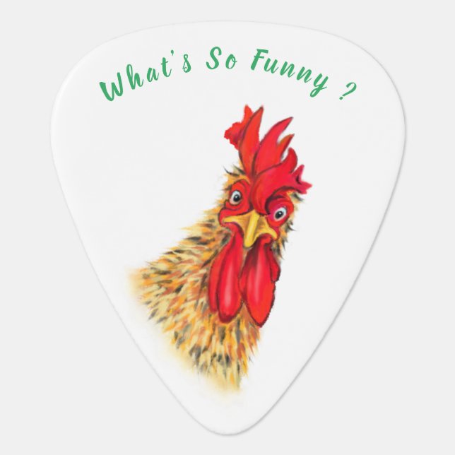 Surprised Curious Rooster Playful Guitar Pick (Front)