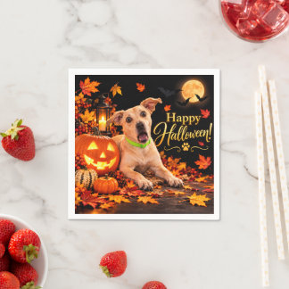 Surprised Dog Happy Halloween Black Party Napkin