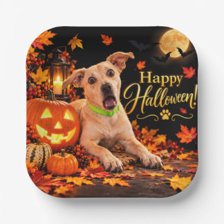 Surprised Dog Happy Halloween Paper Plates