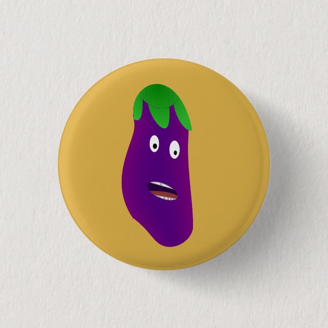 Surprised Eggplant by Kenneth Yoncich Button (Front)