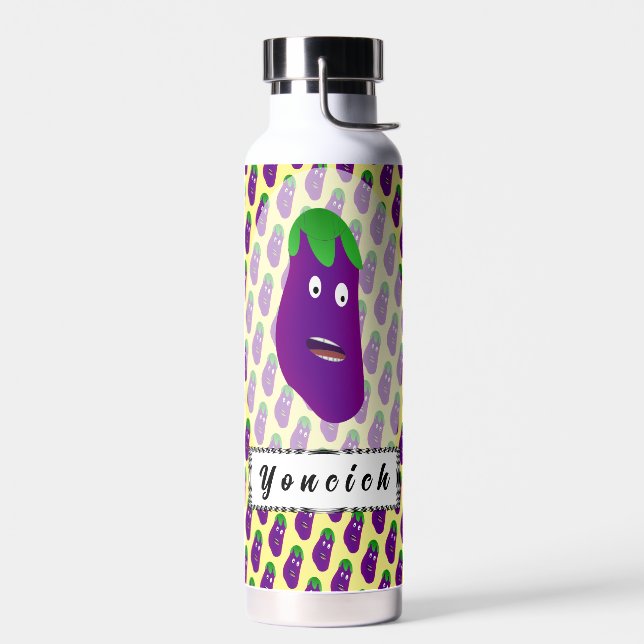 Surprised Eggplant by Kenneth Yoncich Water Bottle (Left)