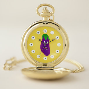Surprised Eggplant(Classic Face)by Kenneth Yoncich Pocket Watch