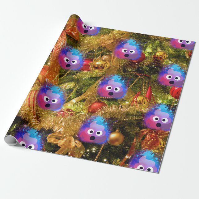 Surprised Emoji Poop Christmas Wrapping Paper (Unrolled)