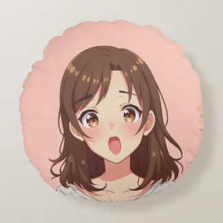 Surprised expression girl anime character cushion