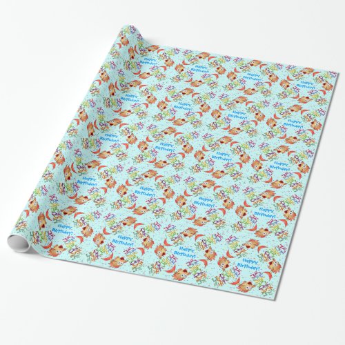 Surprised Goldfish and Dancers _ Happy Birthday Wrapping Paper