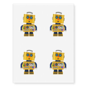Surprised looking toy robot temporary tattoos