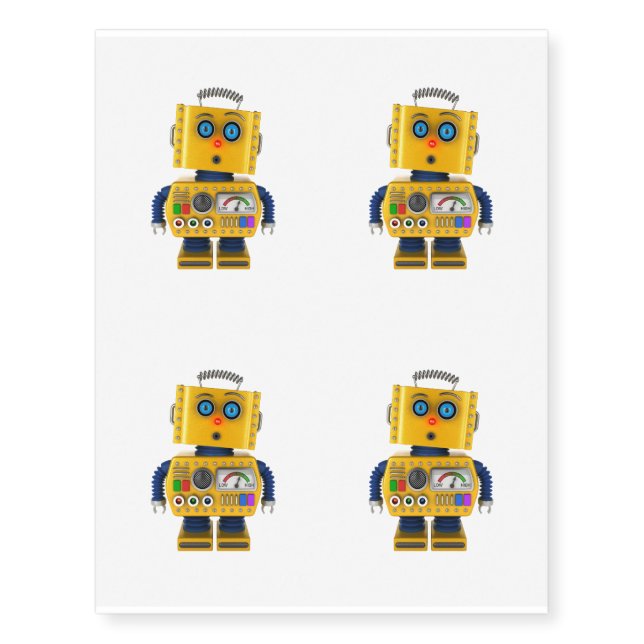 Surprised looking toy robot temporary tattoos (Front)