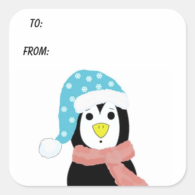 Surprised  Penguin Square Sticker (Front)