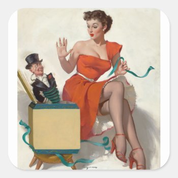 Surprised Pin Up Art Square Sticker by Pin_Up_Art at Zazzle