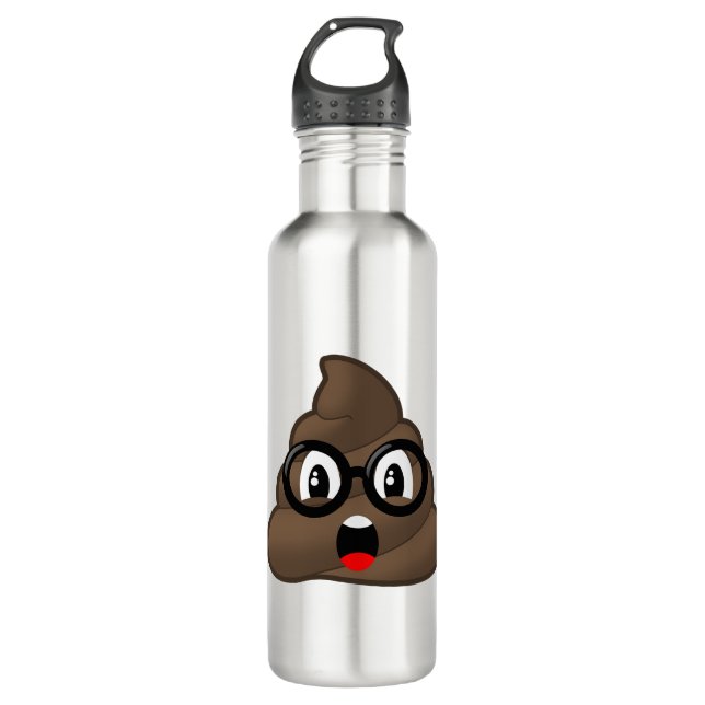 Surprised Poop Glasses Emoji Water Bottle (Front)
