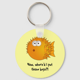 Surprised Puffer Fish - funny sayings Keychain