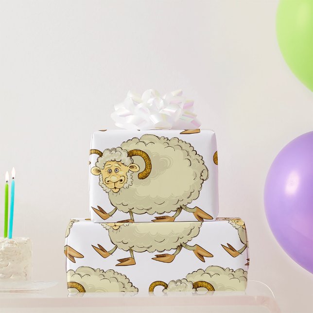 Surprised Ram Sheep Funny Farm Animal Wrapping Paper (Creator Uploaded)