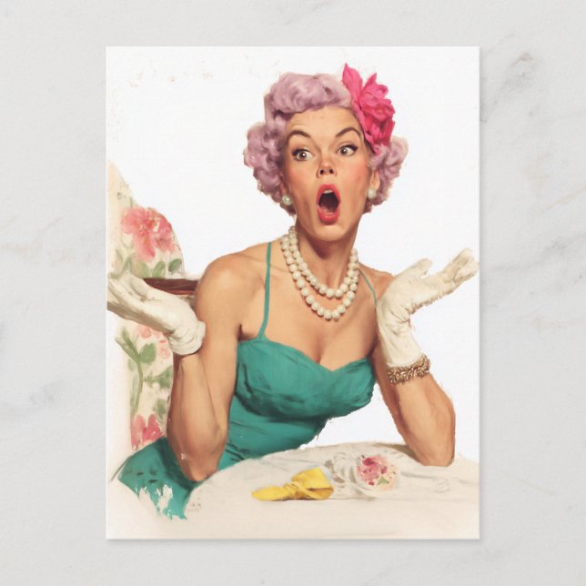 Surprised Retro Glamour Lady Postcard (Front)