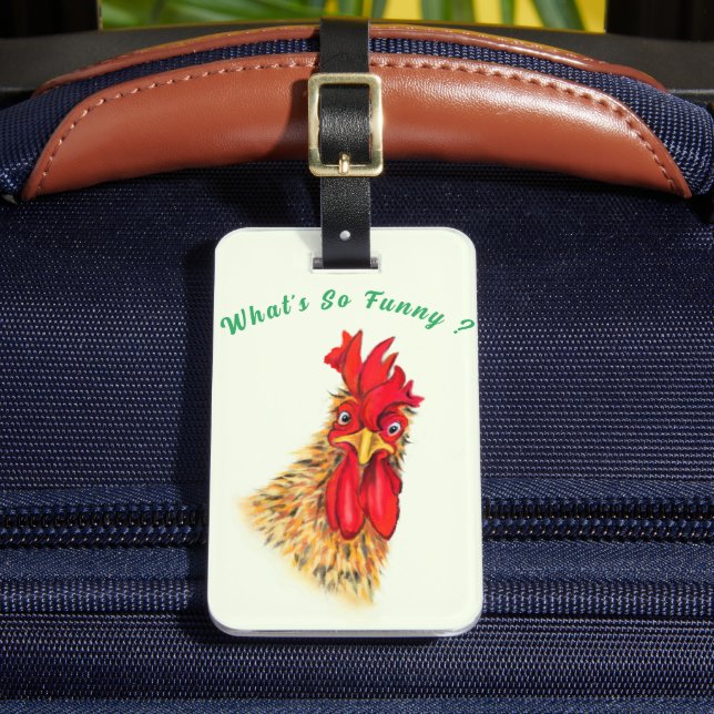 Surprised Rooster Funny Luggage Tag Custom Text (Front Insitu 2)