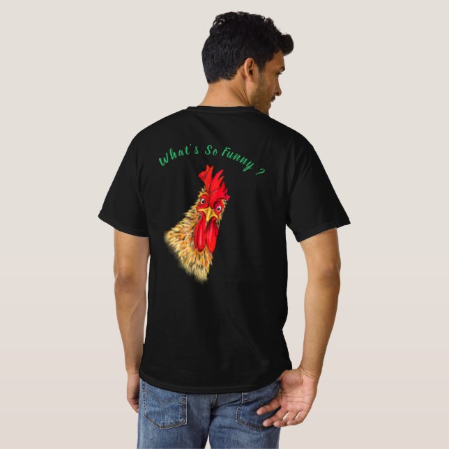 Surprised Rooster Funny T-Shirt - Custom Text (Back Full)