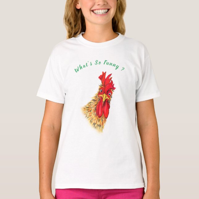 Surprised Rooster Playful Kids T-Shirt Funny (Front)