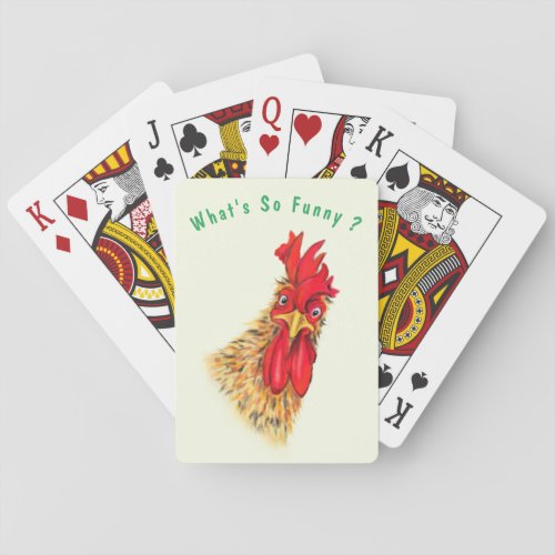 Surprised Rooster Playing Cards Farm Playful Gift