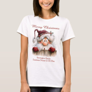 Surprised Santa Peeking Over Fence Matching Family T-Shirt