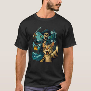 Surprised Scared Cat Selfie With Skeleton Pirate K T-Shirt